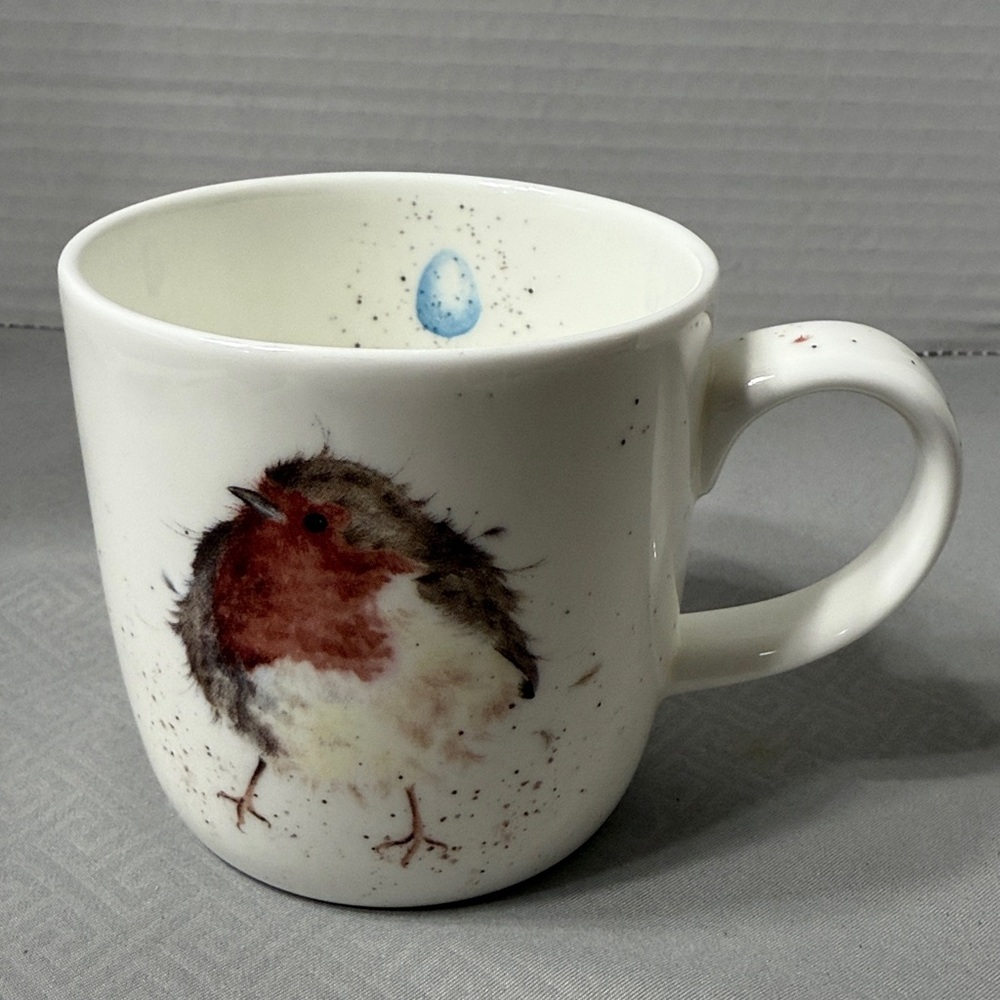 Royal Worcester Wrendale Design Robin Gift Mug By Hannah Dale Speckled Blue Egg